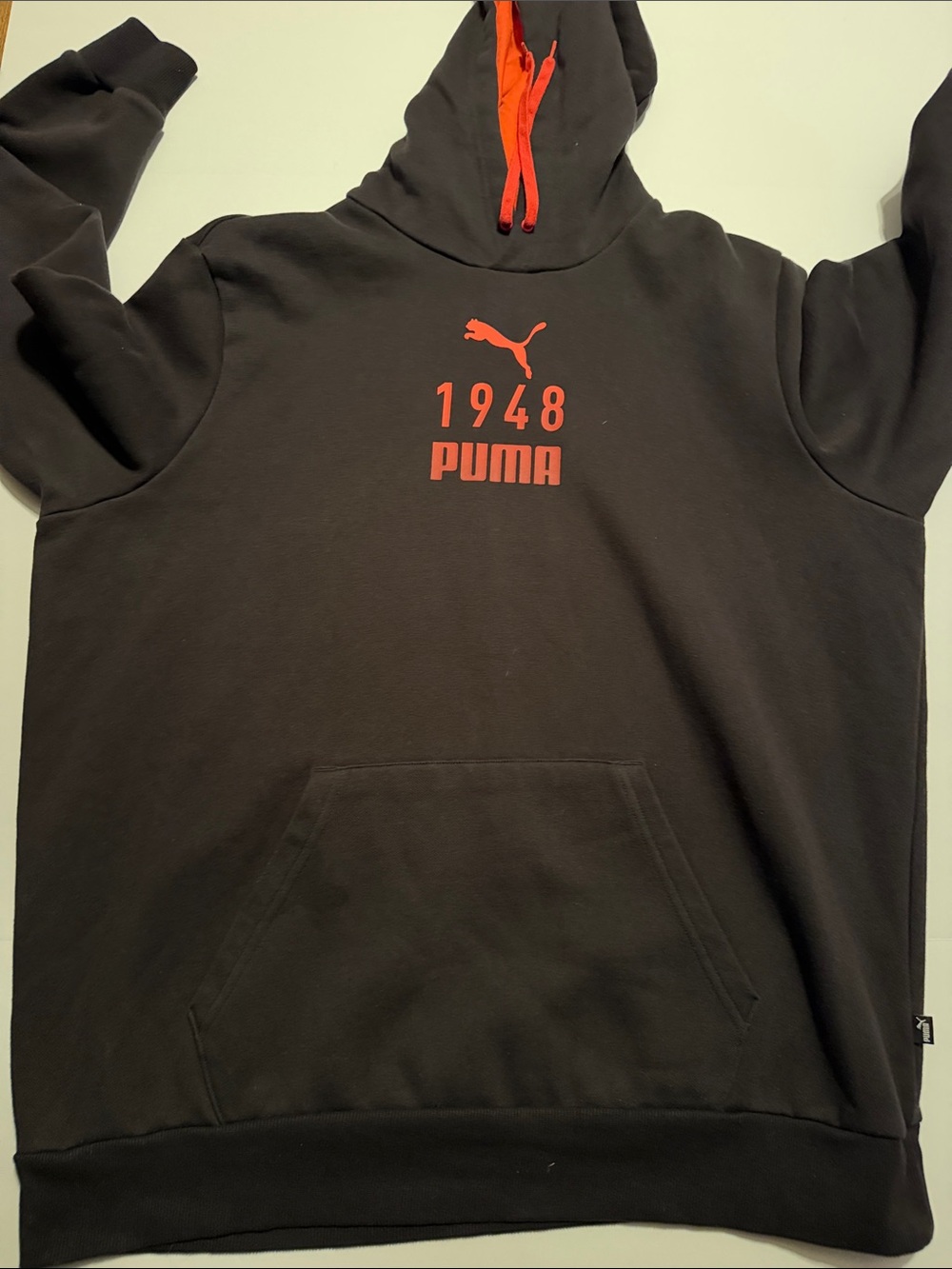 Puma Men's Black Crewneck Hoodie with Red Logo Accent